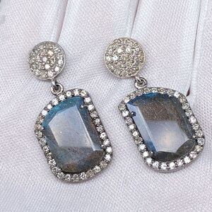 Adornia Fine Black Rhodium Sterling Silver Labradorite Diamond Drop Earrings